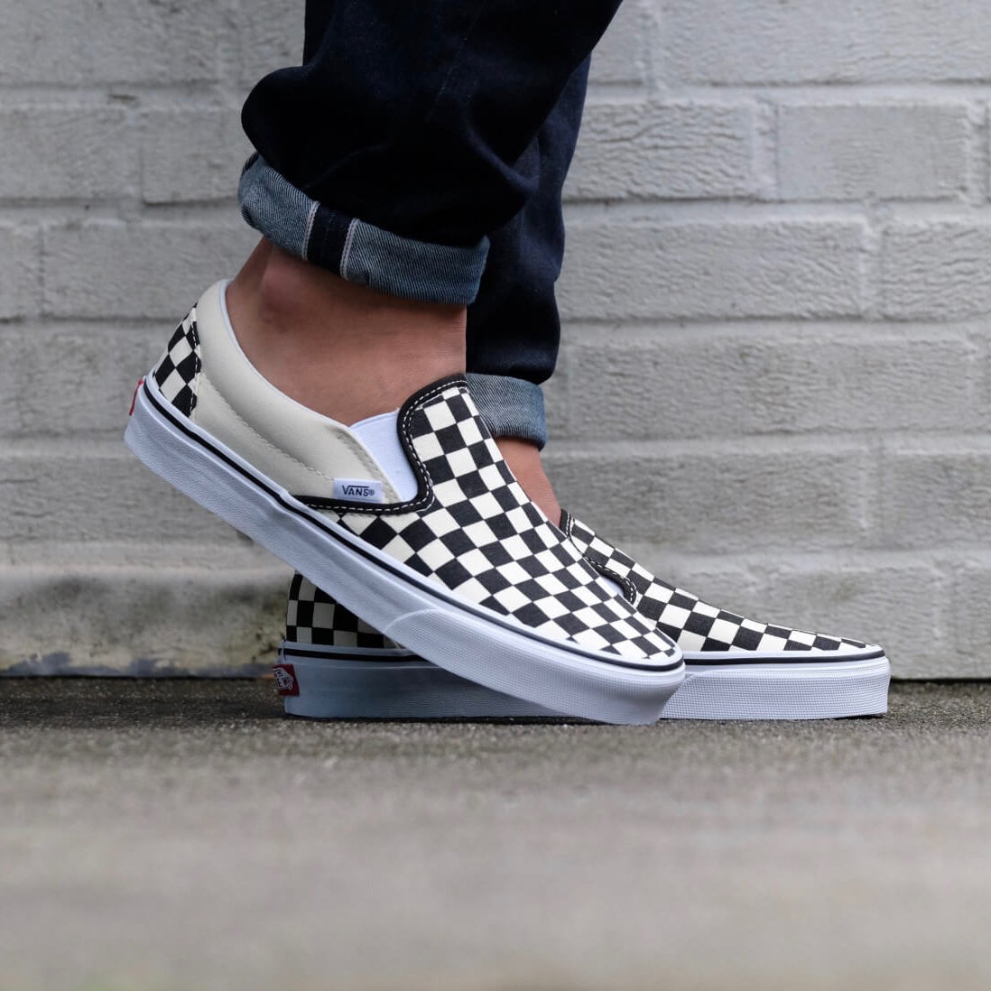 vans slip on grey checkerboard